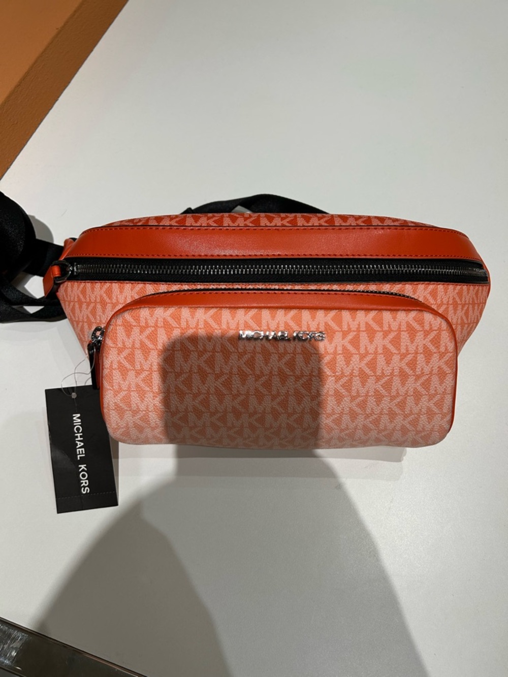 Michael Kors Cooper Men Small Ombré MK Logo Sling Pack Utility Belt Orange